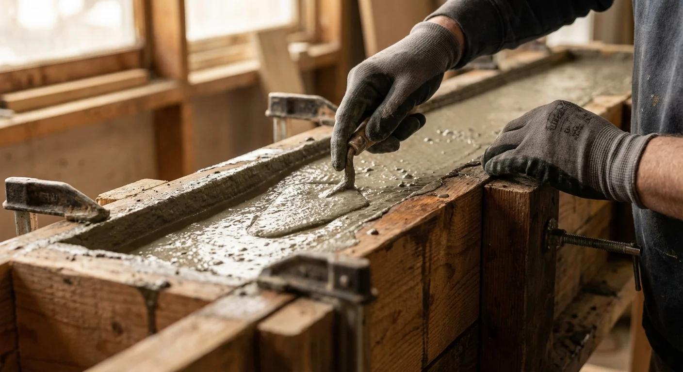 Détail technique du coffrage et coulage de couvertine Mise en œuvre du béton dans un coffrage de couvertine