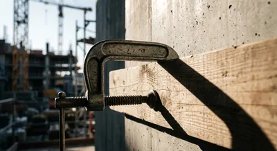 Serre-joint et coffrage de couvertine en gros plan