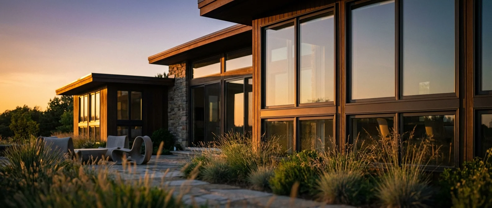 Rénovation élégante d'encadrements de fenêtres sur une maison Phenix Maison Phenix rénovée avec de nouveaux encadrements de fenêtres modernes au coucher du soleil