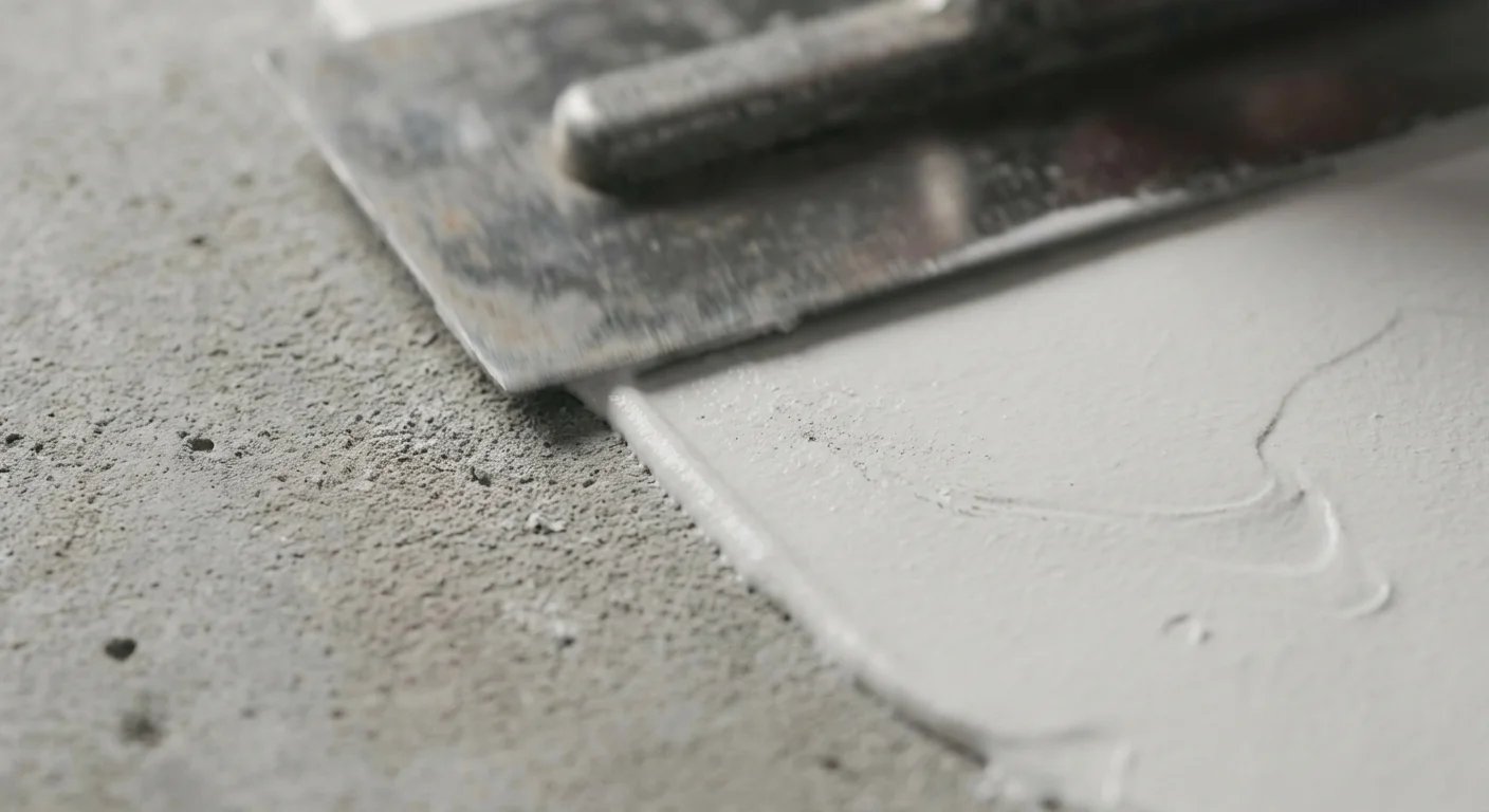 Détail macro du lissage du plâtre sur une surface de ciment rugueuse